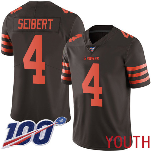 Cleveland Browns Austin Seibert Youth Brown Limited Jersey #4 NFL Football 100th Season Rush Vapor Untouchable->youth nfl jersey->Youth Jersey